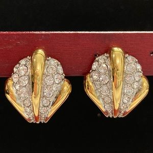 Joan Rivers Gold Tone Rhinestone Pavé Shell Clip Earrings
